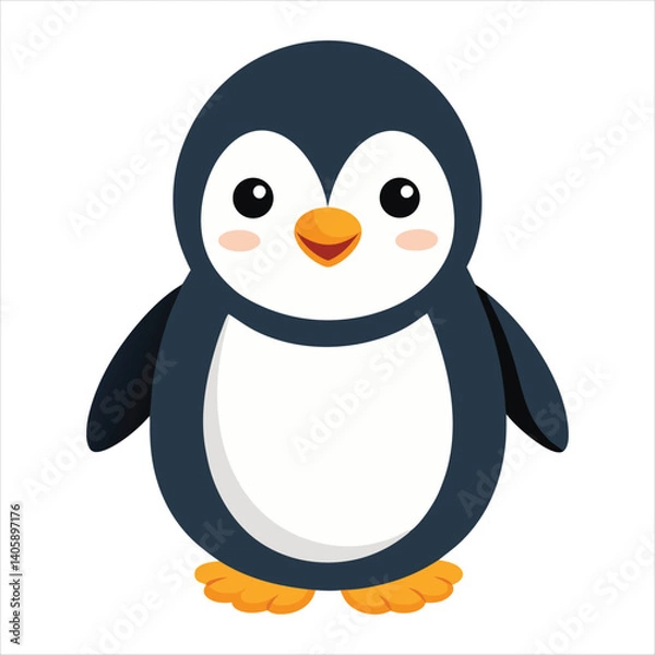 Fototapeta Cheerful Cartoon Penguin with Winter Scarf and Hat in Snowy Setting
