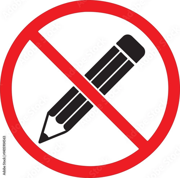 Fototapeta No Pencil sign icon. Do not write. Edit content button. Red prohibition sign. Stop symbol. Vector