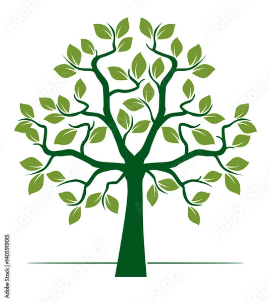 Obraz Shape of green Tree with Leaves. Vector outline Illustration.