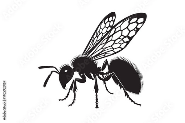 Fototapeta Flying ant silhouette with white background