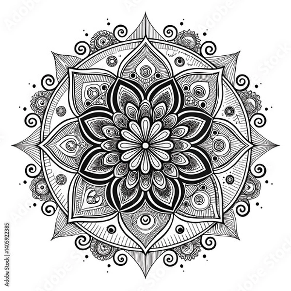 Fototapeta Vintage black vector design featuring a seamless ornamental round floral pattern with ornate lace elements and decorative arabesque swirls