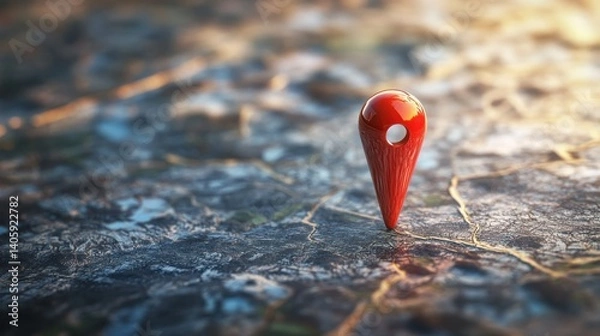 Fototapeta A shiny red pin for pinning the location of the delivery or telling the location of the coordinates,illustration 3d render illustration
