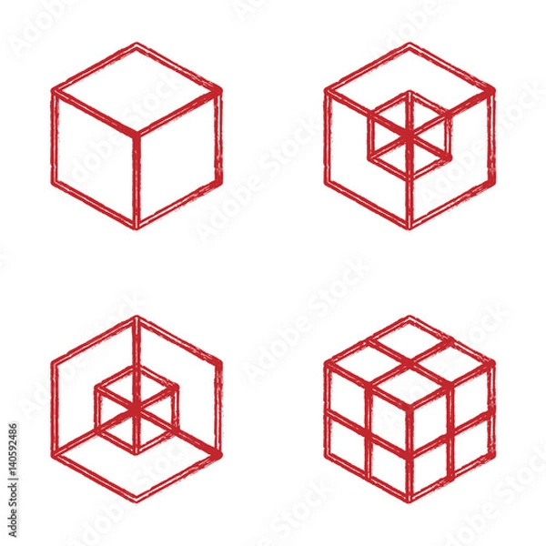 Fototapeta set of geometric cube. Fashion graphic design.Vector illustration. Background design. Optical illusion 3D. Modern stylish abstract texture. Template for print, textile, wrapping and decoration