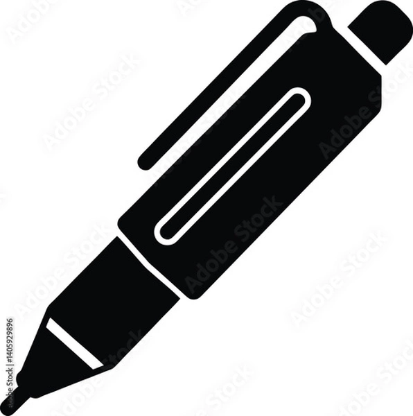 Obraz Black and white silhouette of a pen, clean bold vector icon for everyday object design and branding
