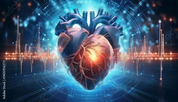 Fototapeta abstract science medical banner of heart pulsating, science medical concept