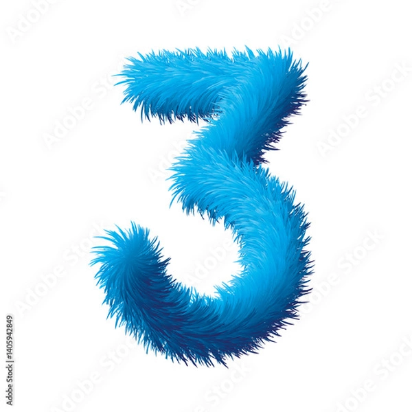 Obraz set of numbers made of blue fur on white background, number three