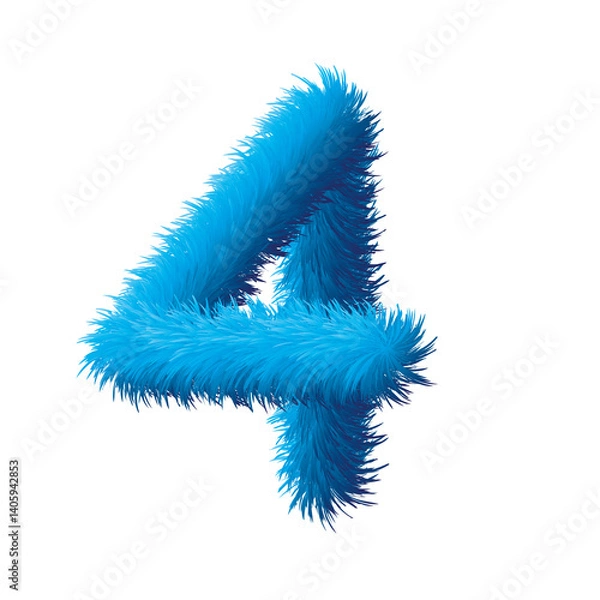 Obraz set of numbers made of blue fur on white background, number four