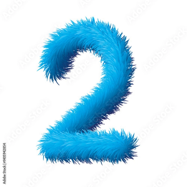 Obraz set of numbers made of blue fur on white background, number two