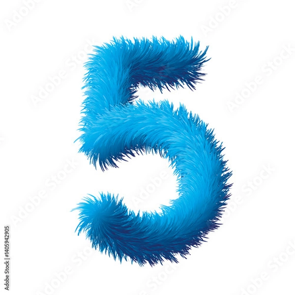 Obraz set of numbers made of blue fur on white background, number five