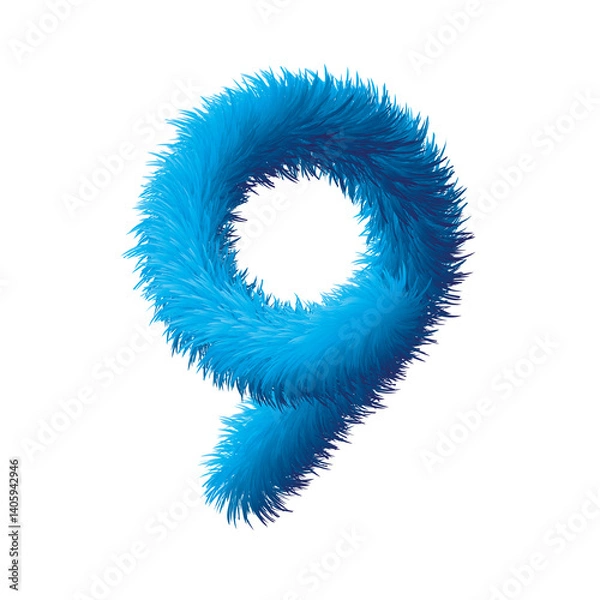 Obraz set of numbers made of blue fur on white background, number nine