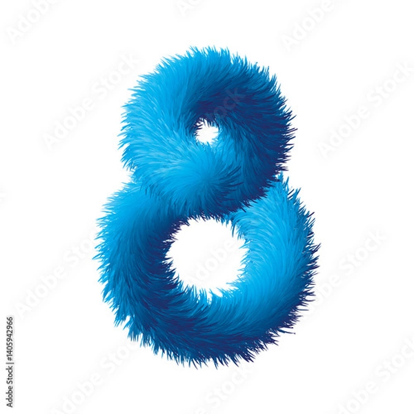Obraz set of numbers made of blue fur on white background, number eight