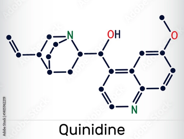 Fototapeta Quinidine molecule. An antiarrhythmic drug, cyp2d6 inhibitor. Structural chemical formula. Vector illustration