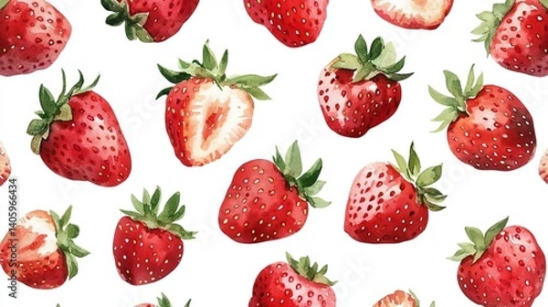 Fototapeta Strawberries Minimal Watercolor Pattern