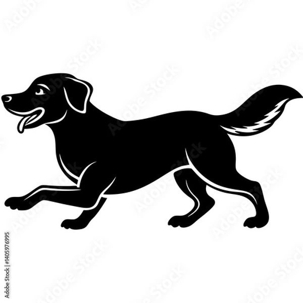 Fototapeta A joyful Golden Retriever silhouette, running with its tail wagging happily.  