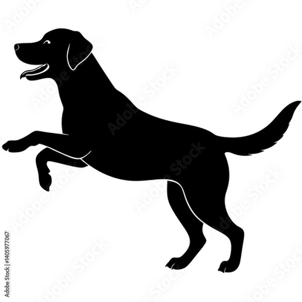 Fototapeta A lively Labrador Retriever silhouette, either jumping into a lake to fetch a ball or sitting with its paws up, 