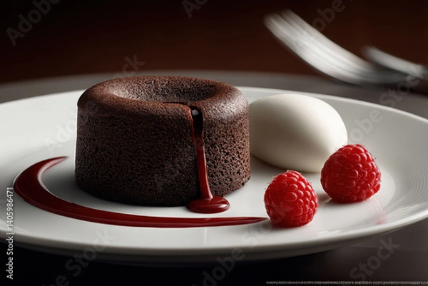 Fototapeta Chocolate Lava Cake with Berries and Ice Cream