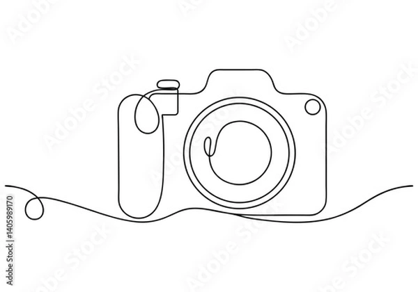 Fototapeta continuous line drawing of a camera outline in black and white, modern abstract photography icon with clean artistic simplicity

