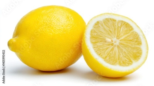 Fototapeta Lemon and Slice Isolated on White Background