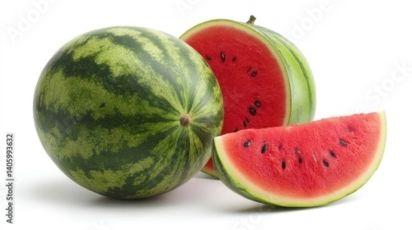 Fototapeta Fresh Watermelon Still Life with Slice on White