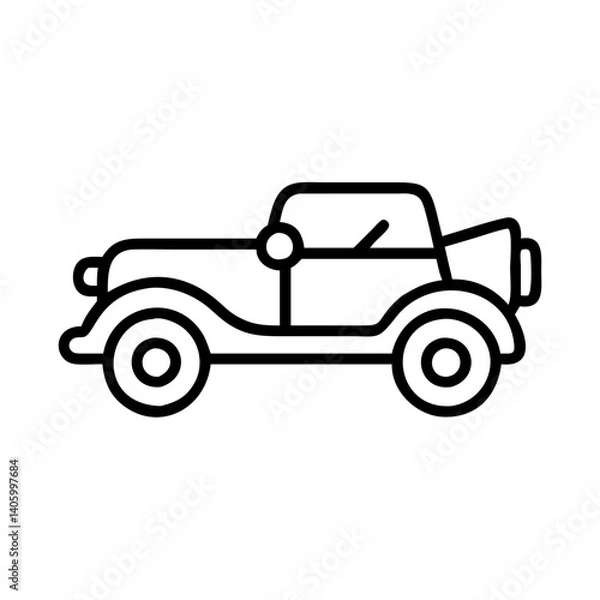 Fototapeta Vintage car outline drawing: classic automobile icon, antique vehicle clip art, retro auto design element