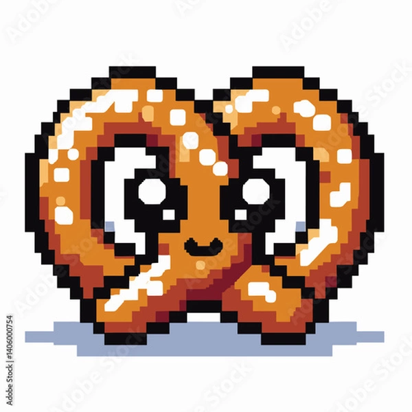 Fototapeta Cute Pixel Art Pretzel with Happy Face - Retro 8-Bit Style