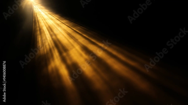 Fototapeta Golden light beam shining through darkness creating lines