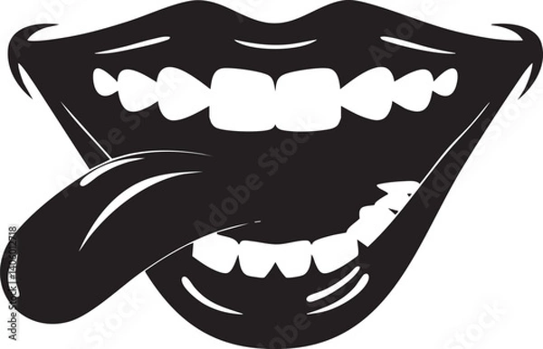 Obraz A playful and cartoonish illustration of a smiling mouth with a tongue sticking out.