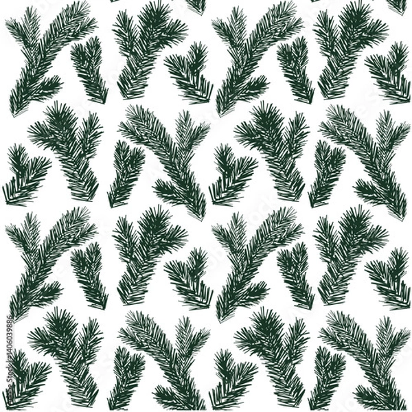 Obraz Pine branch pattern fir tree endless seamless pattern. Vector illustration