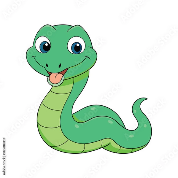 Fototapeta Cartoon Snake in Emon Style with Big Eyes, Coiled and Playful - Fun Snake Design