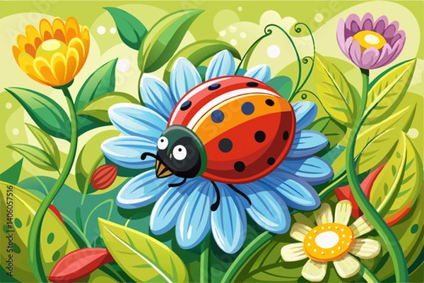 Fototapeta vector of Ladybug on the flower