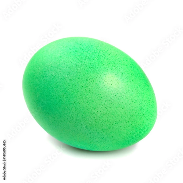 Fototapeta Green color Easter Chicken egg isolated on white background. Eastertide traditional food.