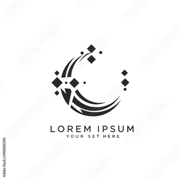 Fototapeta Abstract Crescent Logo Design with Stars and Lines
