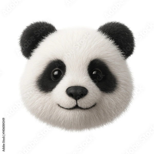 Fototapeta Adorable plush toy emoji of a panda face with soft black ears, round eyes, and a gentle smile, crafted from fluffy white and black fabric, isolated on a transparent background.