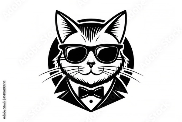 Fototapeta "Illustration of a cat wearing sunglasses and a tuxedo, symbolizing a cool and stylish character"