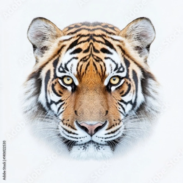 Fototapeta Bengal tiger symmetrical close-up and high-key lighting with copy space above