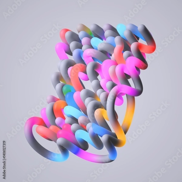 Obraz abstract shape made of multicolored curvy tubes, isolated on neutral background. Simple geometric object, 3d render