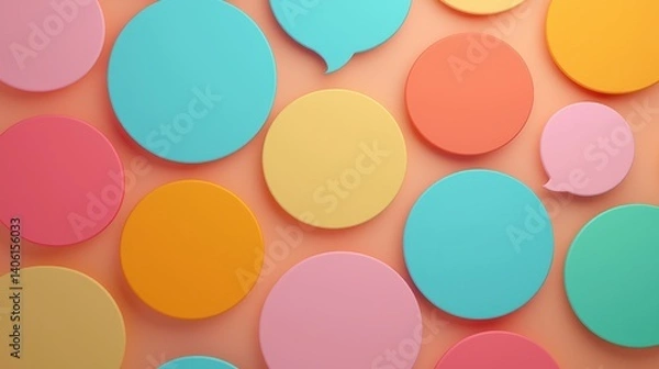 Fototapeta Colorful circular shapes arranged on a peach background create a lively visual display that represents vibrant communication concepts in a modern design