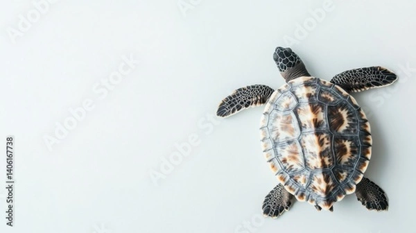 Fototapeta Patterned turtle from a top-down perspective with a minimalist background showcasing intricate shell details