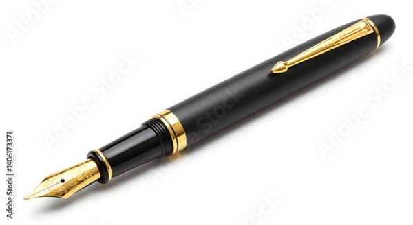 Fototapeta Elegant fountain pen with gold accents and a sleek black finish offers precision writing and a touch of sophistication for any desk or collection.