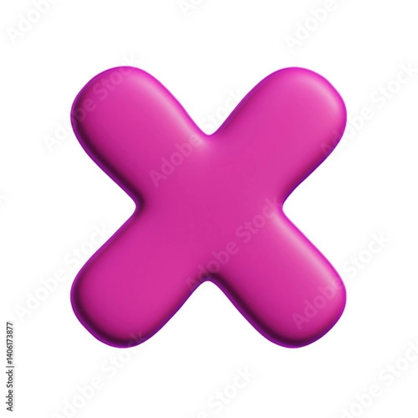 Fototapeta Bold 3D pink "X" symbol with a smooth, rounded texture on a transparent background. The glossy, soft-edged design gives a playful yet striking visual effect.