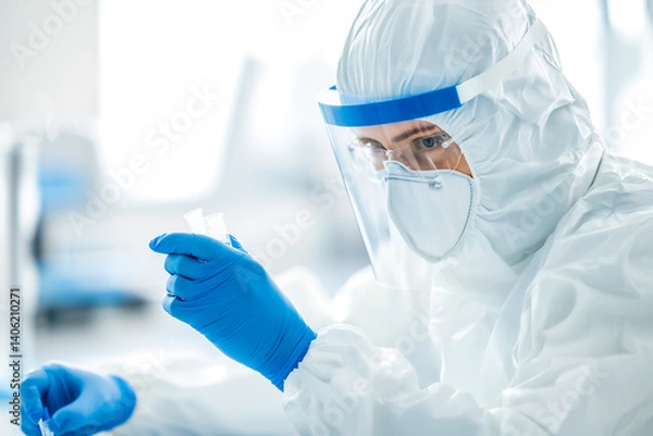 Fototapeta Biotech scientist working in high-security cleanroom