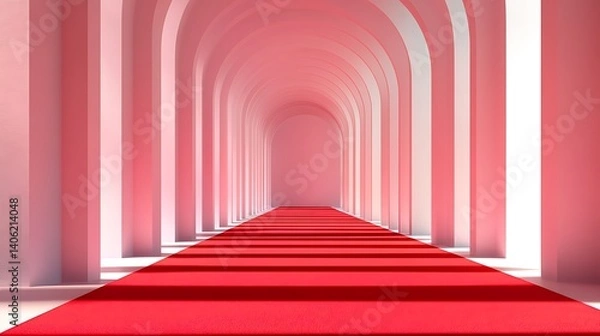 Fototapeta Red Carpet in Pink Archway Corridor