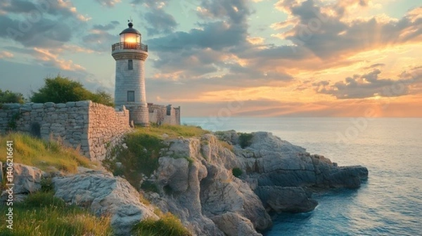 Obraz Ancient lighthouses along the coastline
