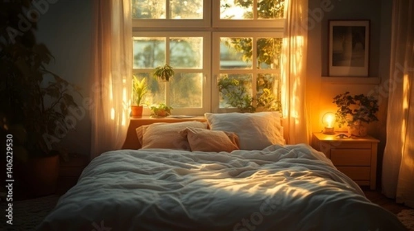 Fototapeta Comfortable sleeping environment in a cozy bedroom