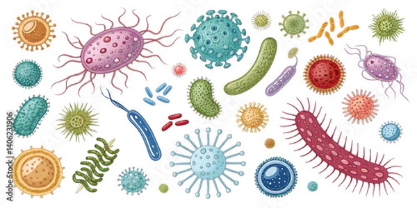 Obraz various bacteria and pathogens on a transparent background