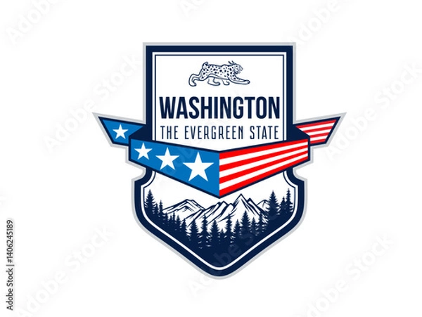 Fototapeta washington vector label with mountains and lynx