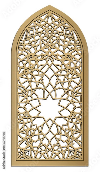 Fototapeta A flat design of an Islamic window ornament with geometric patterns and traditional decorative elements