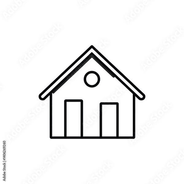 Obraz House Outline Design with Two Doors and a Round Window on Transparent Background
