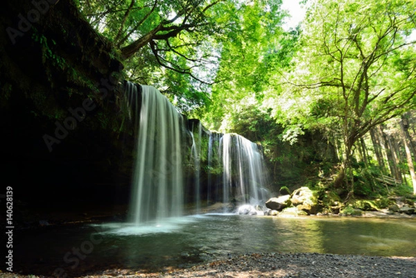Obraz 新緑の頃　鍋ケ滝全景　熊本県　九州 