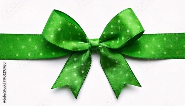 Fototapeta  Polka dot green ribbon bow on white background clipping path